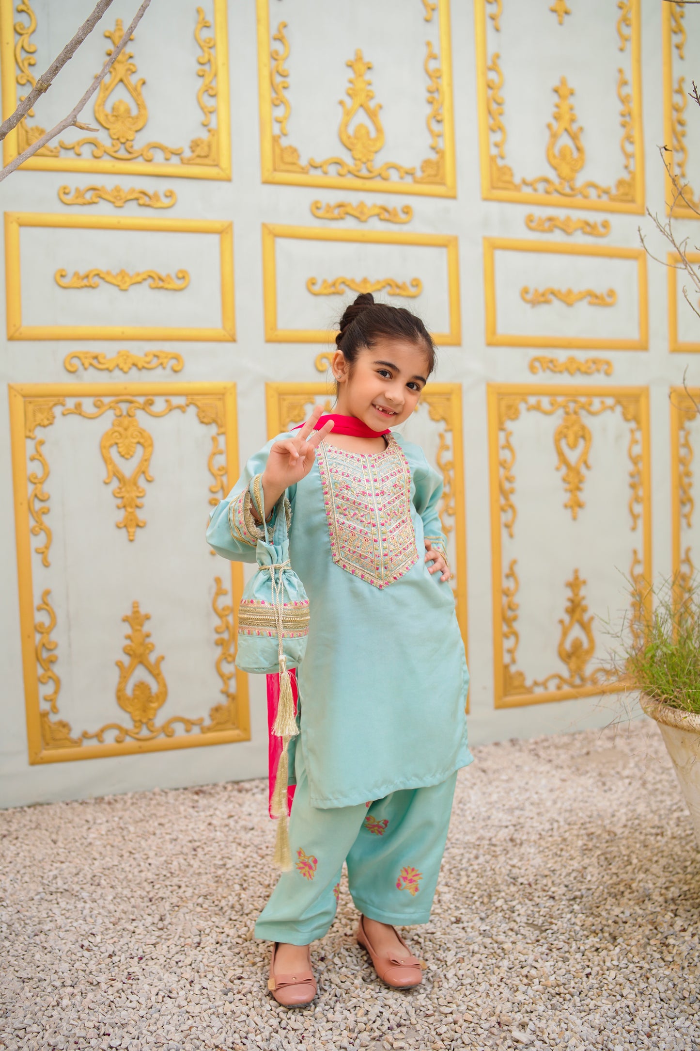 Blue embroidered shalwar kameez