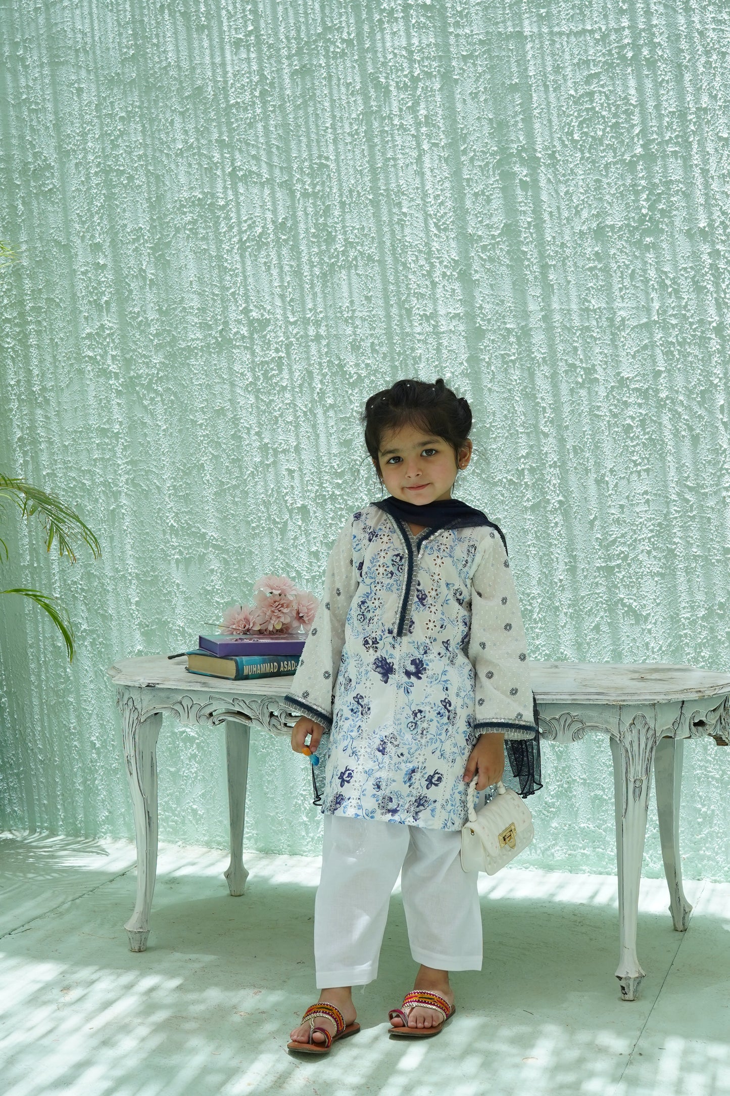 Blue-white shalwar kameez