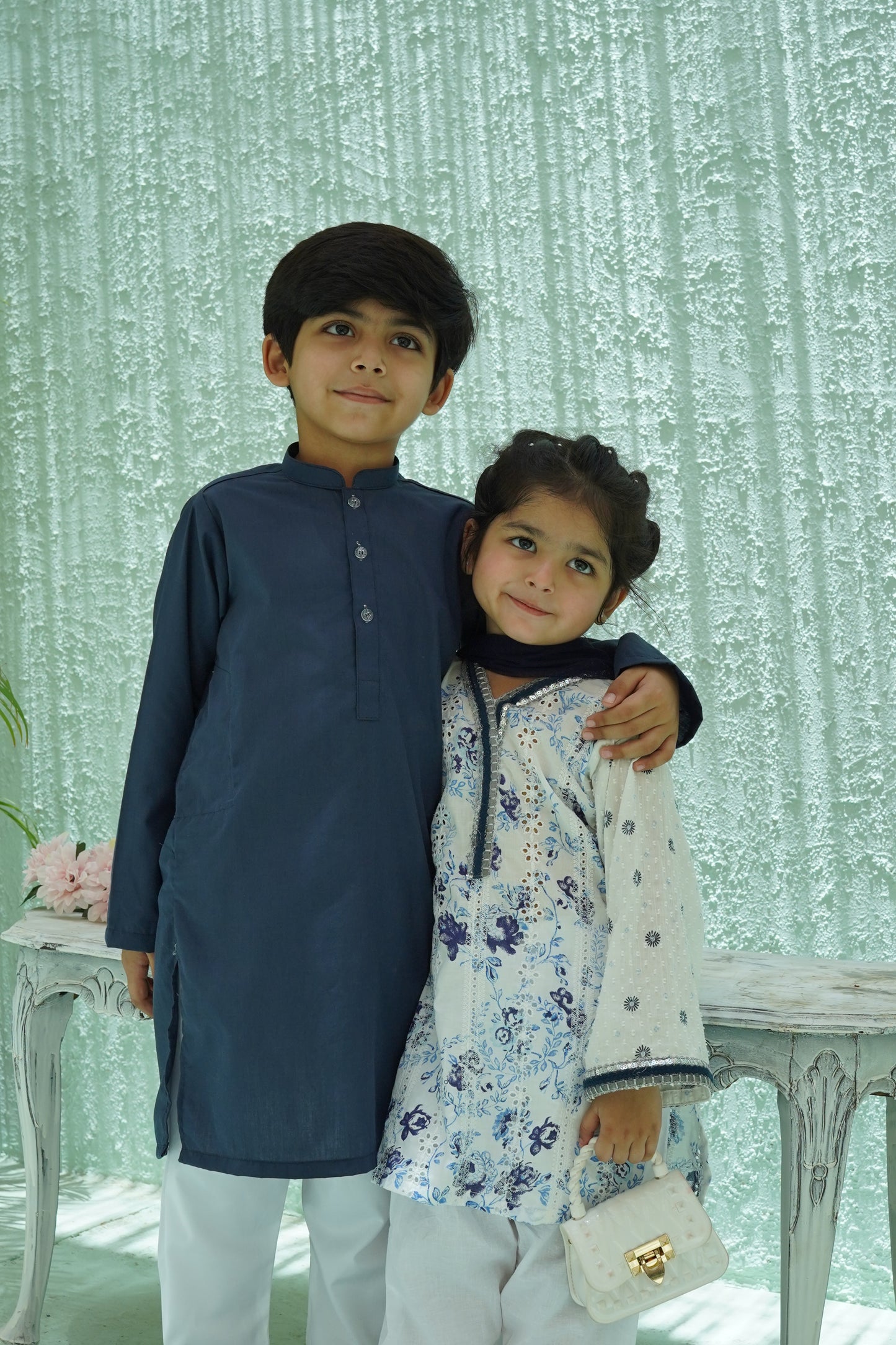 Blue-white shalwar kameez